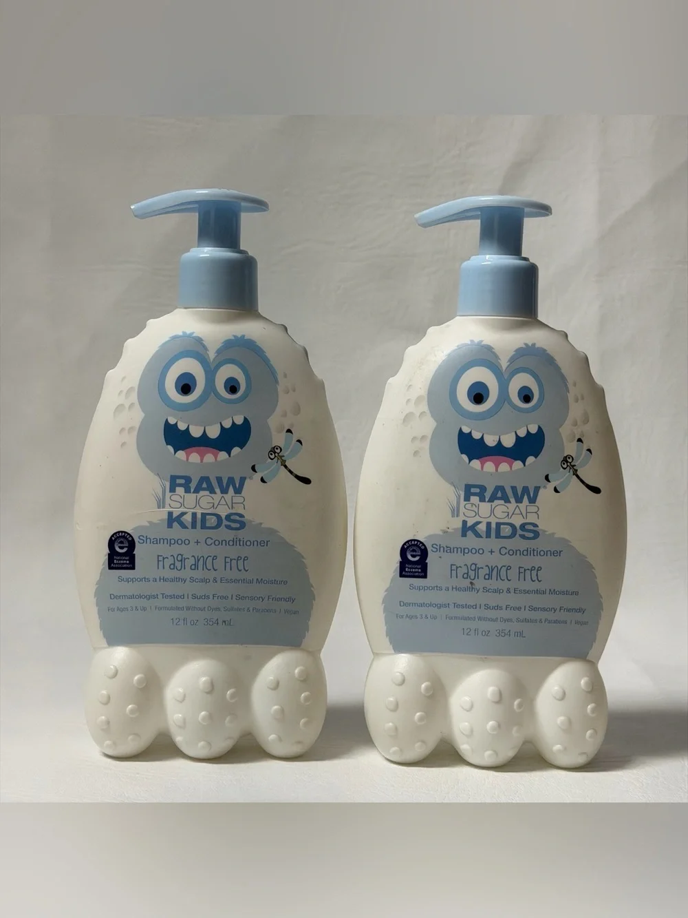 Lot (2) Sugar Raw Kids Fragrance-Free 2-in-1 Shampoo & Conditioner - New